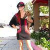 Phoebe Price out with her dog on Sunset Blvd.