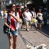 **Exclusive**Shannon Elizabeth walking her dog whose leg is strapped up while out shopping in HollywoodLos Angeles.