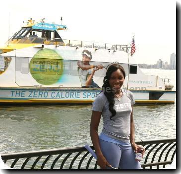 Venus Williams promotes the new sports drink and captains the maiden voyage of the 'Powerade Zero' ferry at the Water Taxi dock.New York City.