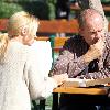 Kelsey Grammer and Camille Donatacci seen eating pizza together at the Malibu Country Mart. Malibu.