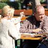 Kelsey Grammer and Camille Donatacci seen eating pizza together at the Malibu Country Mart. Malibu.