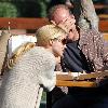 Kelsey Grammer and Camille Donatacci seen eating pizza together at the Malibu Country Mart. Malibu.