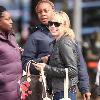 Michelle Williams meets and greets people as she strolls through Brooklyn New York.