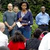 US First Lady Michelle Obama 
hosts a fall harvest of the White House vegetable garden with help of students from Washington's Bancroft and Kimball Elementary schools.