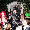 Jonathan Ross dressed as Edward Scissorhands, meets guests, children and fans outside his home during his Halloween partyLondon.