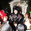 Jonathan Ross dressed as Edward Scissorhands, meets guests, children and fans outside his home during his Halloween partyLondon.