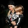 Singer Christina Aguilera and son Max arriving at a Halloween party dressed in matching skeleton costumes.Los Angeles, California.