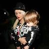 Singer Christina Aguilera and son Max arriving at a Halloween party dressed in matching skeleton costumes.Los Angeles, California.