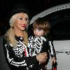 Singer Christina Aguilera and son Max arriving at a Halloween party dressed in matching skeleton costumes.Los Angeles, California.