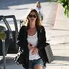 Nicky Hilton wearing black ankle boots and denim shorts, leaves the Chateau Marmont hotel in West Hollywood.