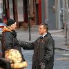 **Exclusive**
Matt Damon 
on the set of his new film 'The Adjustment Bureau' filming in Manhattan.