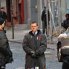 **Exclusive**
Matt Damon 
on the set of his new film 'The Adjustment Bureau' filming in Manhattan.