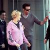 Deborra-Lee Furness and Hugh Jackman Hugh Jackman greets a doorman while leaving his Manhattan residence with his wife New York City.