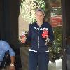 'House' star Jennifer Morrison, wearing no makeup, picks up coffee from Starbucks after going to the gym Los Angeles.