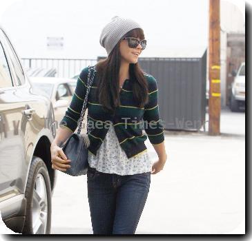 Christina Ricci wears a long brown wig to a hair salon in West Hollywood Los Angeles.