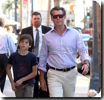 Pierce Brosnanarriving at a medical centre with his son, Paris Brosnan, in Beverly HillsLos Angeles.