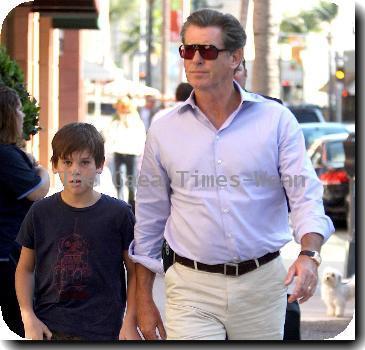 Pierce Brosnanarriving at a medical centre with his son, Paris Brosnan, in Beverly HillsLos Angeles.