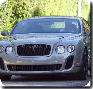 David Beckham shows off his new silver Bentley car in Beverly Hills Los Angeles.