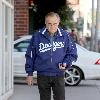 Larry King wearing a Los Angeles Dodgers jacket while outside a medical centre in Beverly Hills Los Angeles.