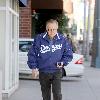 Larry King wearing a Los Angeles Dodgers jacket while outside a medical centre in Beverly Hills Los Angeles.