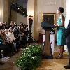 First Lady Michelle Obama thanks the volunteers who helped put up the White House Christmas decorations and kicks off this year?s U.S. Marine Corps Reserve?s Toys for Tots eventWashington DC.