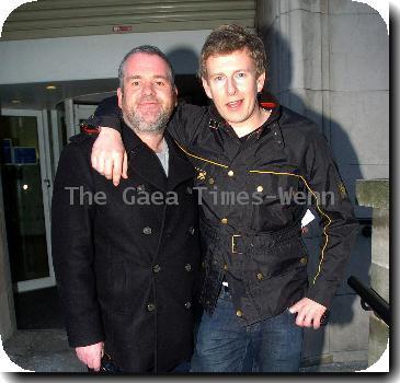 Chris Moyles and Patrick Kielty hugging
outside BBC NI buildings just after finishing Chris Moyles last show of the year 2009.