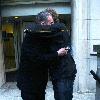 Chris Moyles and Patrick Kielty hugging
outside BBC NI buildings just after finishing Chris Moyles last show of the year 2009.