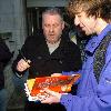 Chris Moyles and Patrick Kielty hugging
outside BBC NI buildings just after finishing Chris Moyles last show of the year 2009.