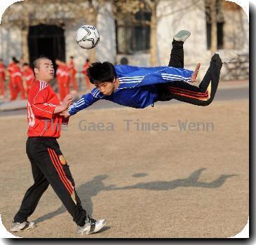 Shaolin Soccer Soccer fans in China have merged their love of the sport with the nation's love of martial arts. Shaolin Kung Fu soccer, a combination of the two sports, is the brainchild of superfan Kong Debao, 38, who wanted to form a new version of the game to save the image of Chinese soccer. All players receive training in martial arts and soccer.
Beijing, China - 22.12.09
**Not Available for Publication in China. Available for publication in the Rest of the World**
Credit IANS -WENN