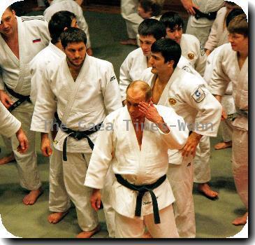 Putin shows Olympic judo team his moves
Russian Prime Minister Vladimir Putin takes part in practise sessions for the country's Olympic judo team.
  The 57-year-old politician refused to be outdone by the youngsters and showed them a few moves of his own, pinning down one daring martial artist as he demonstrated his self defence skills.
  And Putin was willing to share more of his talents with them, telling the team's trainer,