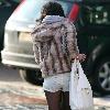 Helen Flanagan seen outside a studio wearing short denim shorts despite sub zero temperatures..