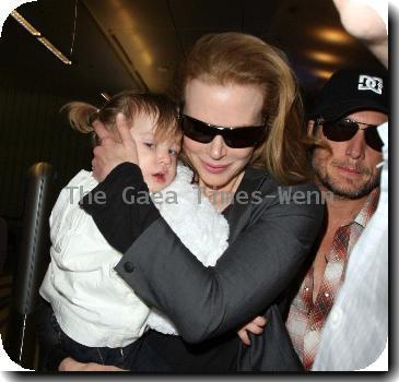 Nicole Kidman and Keith Urban with their daughter, Sunday Rose, arrive at LAX airport on a Qantas flight from Sydney..