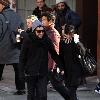 Pete Wentz and Ashlee Simpson 
hold hands as they walk through Soho together..