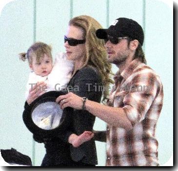 Nicole Kidman and Keith Urban with their daughter, Sunday Rose, arrive at LAX airport on a Qantas flight from Sydney. Los Angeles.