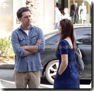 Ed Helms stops in the street to talk to a friend in downtown Beverly HillsLos Angeles.