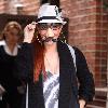 Phoebe Price seen leaving a Medical Building in Beverly Hills wearing a comedy face disguise. Los Angeles.