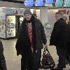 Liam Neeson arrivng safely at Tegel Airport despite a blizzard all over Germany. Berlin.