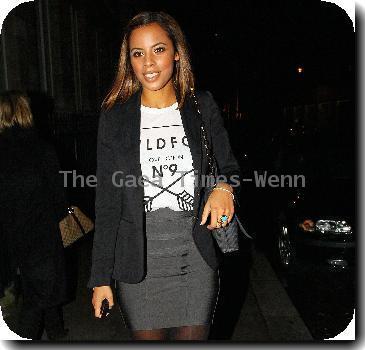 Rochelle Wiseman from The Saturdays walking through London on her way to a party.