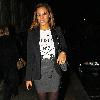 Rochelle Wiseman from The Saturdays walking through London on her way to a party.