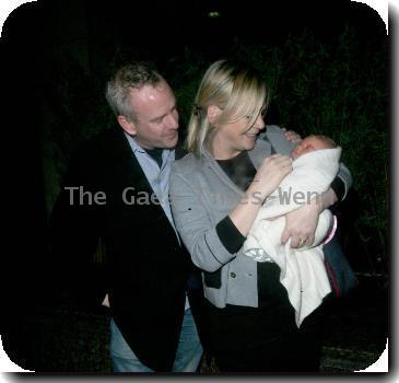 Norman Cook, aka Fatboy Slim, and wife Zoe Ball after leaving hospital with their newborn daughter Nelly May Lois Cook London.