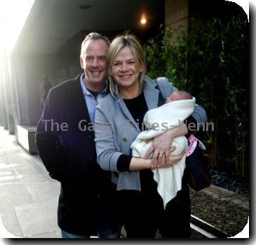 Norman Cook, aka Fatboy Slim, and wife Zoe Ball after leaving hospital with their newborn daughter Nelly May Lois Cook London.