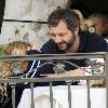 Judd Apatow takes his two daughters Iris and Maude for lunch in Hollywood. Los Angeles, California.