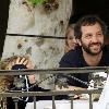 Judd Apatow takes his two daughters Iris and Maude for lunch in Hollywood. Los Angeles, California.