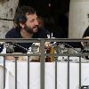 Judd Apatow takes his two daughters Iris and Maude for lunch in Hollywood. Los Angeles, California.