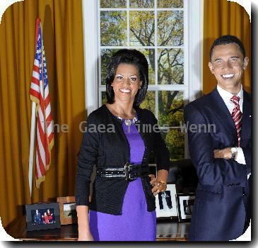 Barack Obama (Waxwork)
A waxwork of Michelle Obama is unveiled at Madame Tussauds next to a waxwork of her husband US President Barack Obama. The First Lady joins the waxwork of her husband, US President Barack Obama, in the Setting of The Oval Office..