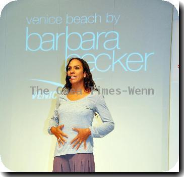 Barbara Becker doing pilates workout at the 5 Elements exhibition at Messe Berlin. Berlin.