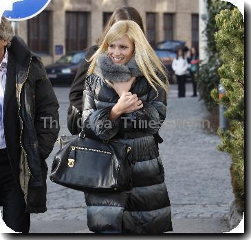 Michelle Hunziker leaving Bayerischer Hof hotel on her way to rehearsals of German TV show 'Wetten Dass...'. Lindau.