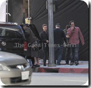 Justin Timberlake taking some time out on the set of his new movie 'Social Network'Los Angeles.