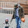 Ryan Thomas and his daughter Scarlett 
arrive at the Granada Studios to film for 'Coronation Street'.