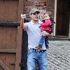 Ryan Thomas and his daughter Scarlett 
arrive at the Granada Studios to film for 'Coronation Street'.